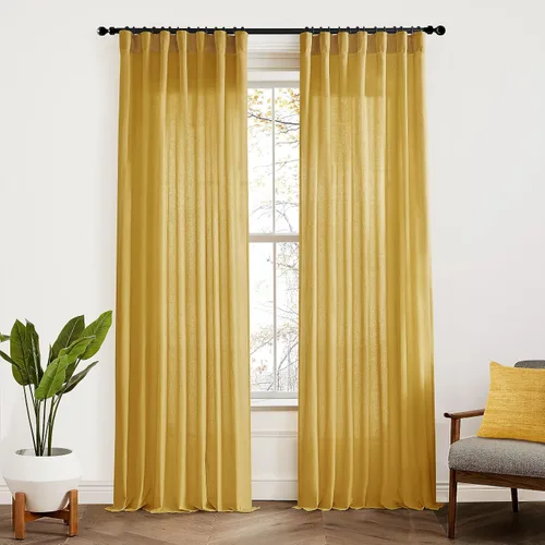 Miniatura 66 de XTMYI - Cortinas transparentes de 54 pulgadas de largo, juego de 2 paneles para baño, cortinas cortas de lino y algodón con semi privacidad