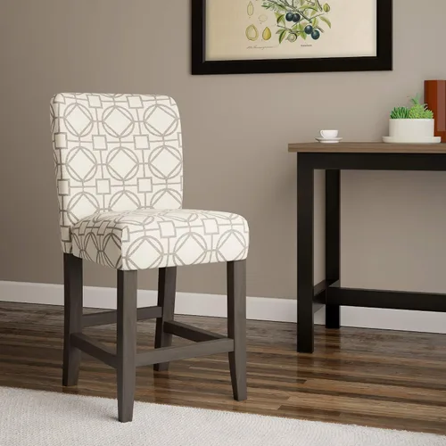 Miniatura 2 de HomePop Taburete de bar tapizado con altura de mostrador, 24 pulgadas, entramado marrón y gris Bronceado y Gris Celosía