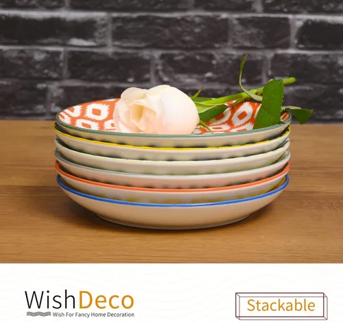 Miniatura 7 de WishDeco Juego de 6 platos de postre pequeños, platos de cerámica para aperitivos de 6 pulgadas, platos de ensalada coloridos, mini plato llano