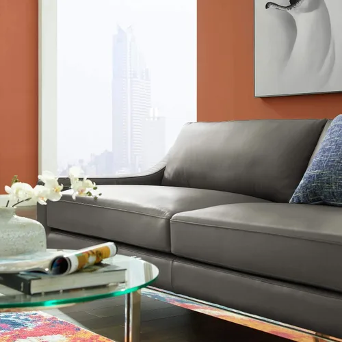Miniatura 8 de Modway Arnés de sofá de cuero de 83.5" en gris con base de acero inoxidable