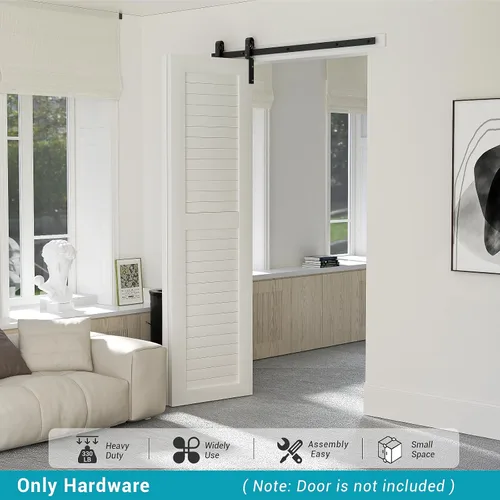 Miniatura 5 de Kit de riel de herrajes para puerta corrediza plegable de granero de 24", suave y silencioso, rodillo negro montado lateralmente, fácil de instalar