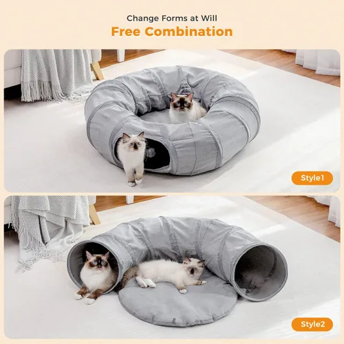 Miniatura 2 de PAWZ Road Cama Túnel para Gatos, Túnel Grande de Dona para Gatos de Interior, Tubo Plegable para Gatos con Alfombrilla Central, Agujero