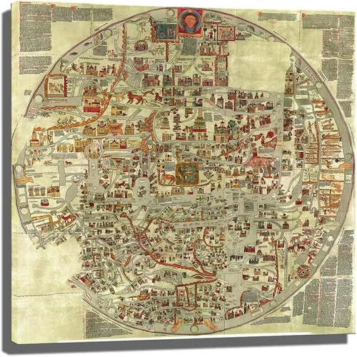 Ebstorfer - Póster de mapa del mundo medieval de Mapa, Mundi, póster vintage, arte de pared, para oficina, hogar, decoración de pared (1 sin marco,