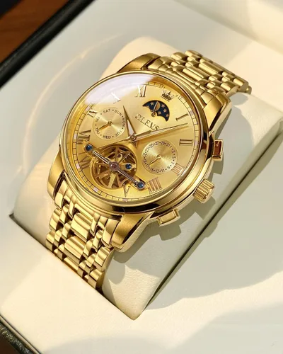 Miniatura 2 de OLEVS Relojes automáticos para hombre diseño de esqueleto Tourbillon cuerda automática reloj de pulsera de lujo fase lunar fecha impermeable