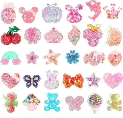 Coio 30 dijes brillantes para zapatos de niñas de resina dura para crock Bubble Slides sandalias zuecos de color rosa lindos zapatos decoraciones