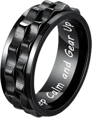 Miniatura 6 de LYTTMAB Stainless Steel Ring for Men, 8MM Masculine Geometric Ring, Cool Spinner Band Ring Fidget Ring Spinner Ring Anxiety Ring