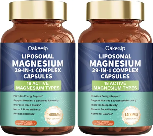 Miniatura 10 de Complejo de Magnesio Liposomal 21 en 1 con 12 Tipos Activos 1400mg (Glicinato, Citrato, Malato, etc.) Cápsula - con Vitamina D3, B6, B12