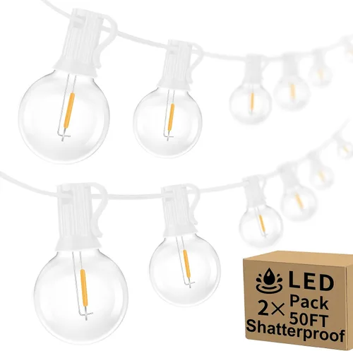 Miniatura 27 de Bosceos Tira de luces LED G40 para exteriores, 25 pies, regulables, inastillables, impermeables, con 12+2 bombillas conectables, luz colgante Blanco