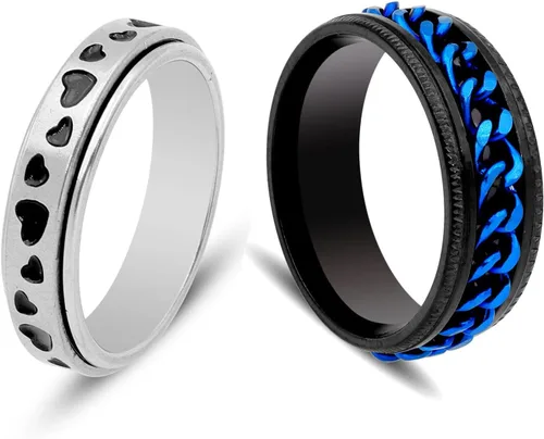Juego de anillos de acero inoxidable para mujeres y hombres, anillos de ansiedad, luna y estrella, anillo para aliviar la ansiedad y el estrés