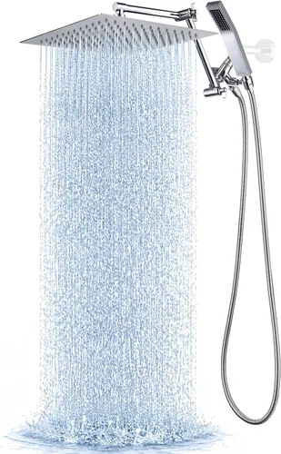 Miniatura 11 de G-Promise Cabezal de ducha de metal de 10 pulgadas con combo de rociador de mano, desviador de 3 ajustes, brazo de extensión ajustable con juntas
