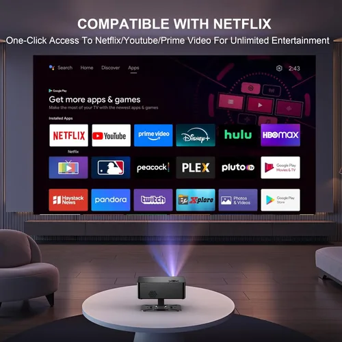 Miniatura 2 de Proyector con Netflix y soporte de 180°, proyector inteligente con WiFi y Bluetooth, enfoque automático AI y proyector de película portátil Keystone