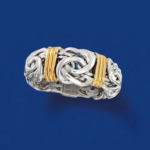Miniatura 5 de Ross-Simons Anillo bizantino de plata de ley con estaciones de oro de 14 quilates Talla 7 Plata Esterlina no conocido