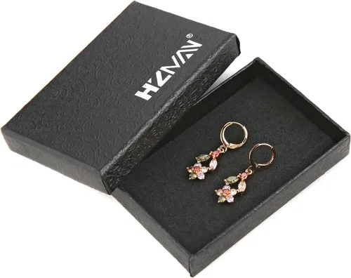 Miniatura 6 de HZMAN Crystal Flower Earring for Women Girls 14K Rose Gold Plated Hypoallergenic Dangle Drop Earrings Dainty Party Wedding Cubic Zirconia Earrings