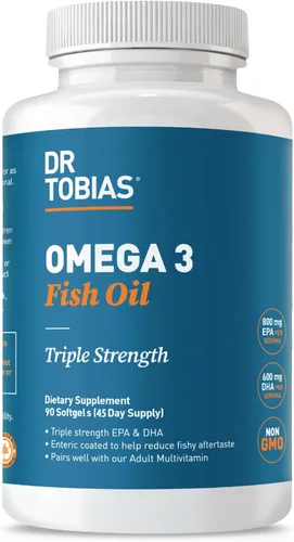 Dr. Tobias Omega 3 Aceite de Pescado, 2000 mg de Fuerza Triple con 800 mg EPA 600 mg DHA por Porción, Suplementos de Aceite de Pescado Omega 3 para