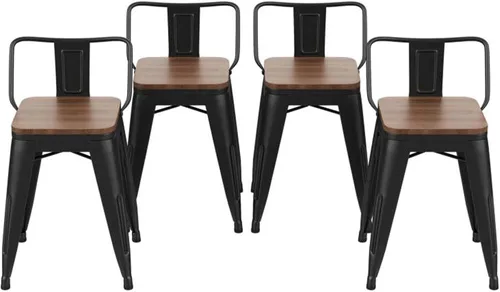 Changjie Furniture - Juego de 4 sillas altas de metal con diseño industrial para barra de cocina o bar con respaldo bajo, Metal, Negro, 18 pulgadas