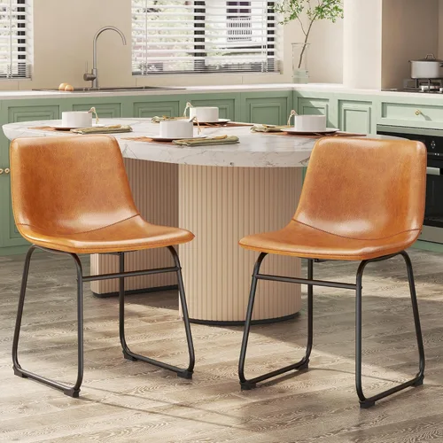 REONEY Juego de 2 sillas de comedor, sillas de comedor sin brazos de piel sintética con respaldo, silla moderna de cocina comedor de 18 pulgadas con