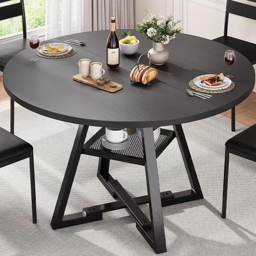 Jocoevol Mesa de comedor redonda para 4, mesa de pedestal circular de cocina, comedor, mesa de pedestal, muebles de cocina y comedor de madera que
