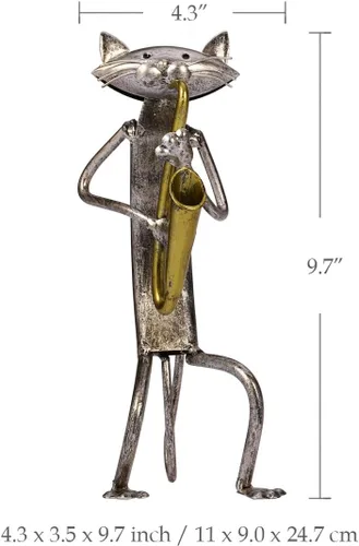 Miniatura 2 de Too-arts Un saxofón que juega la escultura del metal del gato de la estatua del hierro, artesanías, 3 diseño divertido