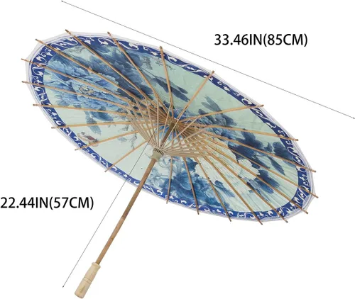 Miniatura 5 de THY COLLECTIBLES Impermeable hecho a mano chino aceitado papel paraguas sombrilla 33" flores azules y blancas