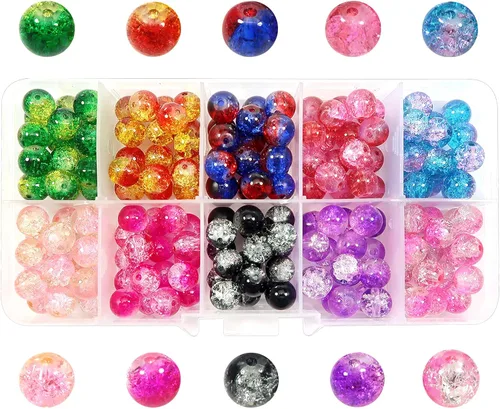 TOAOB - 200 cuentas de cristal de 10 colores surtidos de 5/16 pulgadas redondas hechas a mano espaciadoras surtidas para hacer joyas, pulseras y