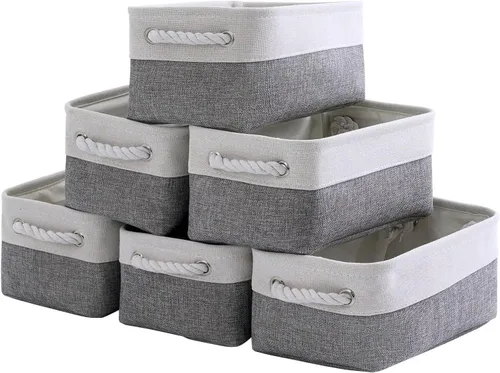 Miniatura 34 de Cesta de organización y almacenamiento para estantes - Paquete pequeño de 6 cestas de almacenamiento de tela plegables para organizar con asa