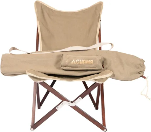 Miniatura 10 de CHAMA Vaquero Heritage - Silla plegable de madera dura oscura y lona de algodón de 20 onzas, accesorios de acero inoxidable de grado marino, bolsa