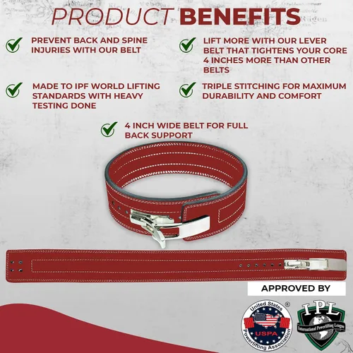 Miniatura 4 de Cinturón para levantamiento de peso con hebilla palanca, 0.4 pulgadas de FlexzFitness, Rojo