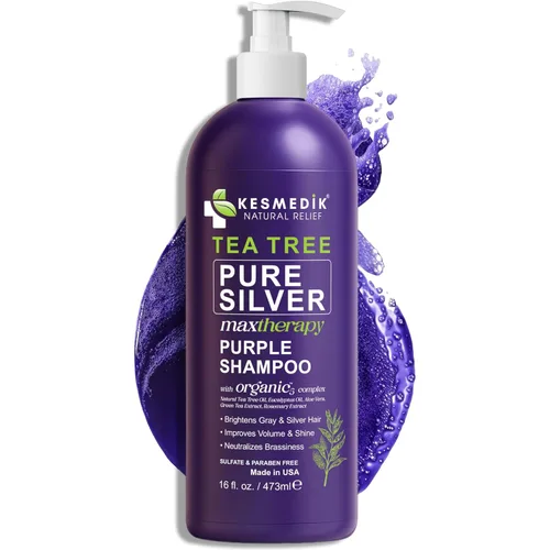 Miniatura 10 de KESMEDIK Máscara para el cabello morado de árbol de té, fórmula plateada pura para tonos amarillos cobrizos, acondicionador profundo con árbol de té