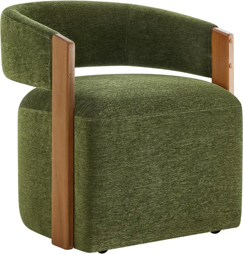Miniatura 13 de KISLOT Juego de 4 sillas de comedor tapizadas, sillas de comedor modernas con ruedas, sillón de madera lateral de cocina con asiento de cojín