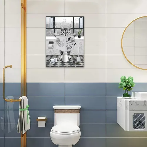 Miniatura 5 de PIMULSAA Póster de periódico divertido de lectura de gato sentado en el inodoro, arte de pared para inodoro y baño (enmarcado, 12 x 16 pulgadas)