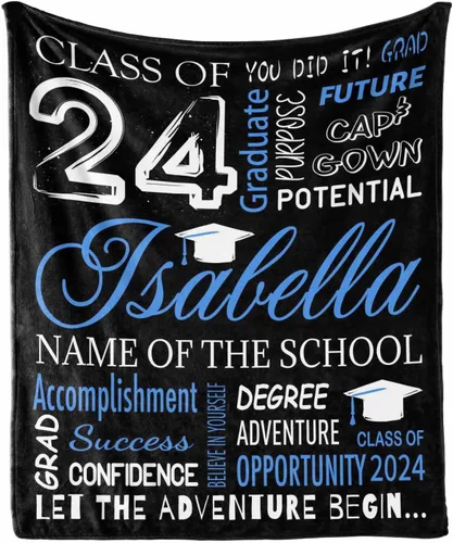 Miniatura 8 de Manta personalizada de graduación 2025 para regalo de graduación de graduado, nombre personalizado de graduado y manta escolar, manta suave y ligera