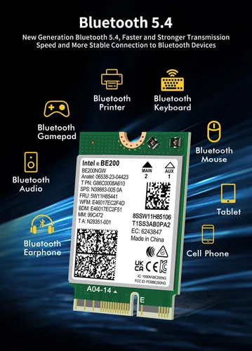 Miniatura 4 de Tarjeta WiFi 7 Intel BE200 NGW, Bluetooth 5.4, 5800Mbps M.2/NGFF, compatible con Windows 10/11 (64bit), Linux, no compatible con AMD, solo