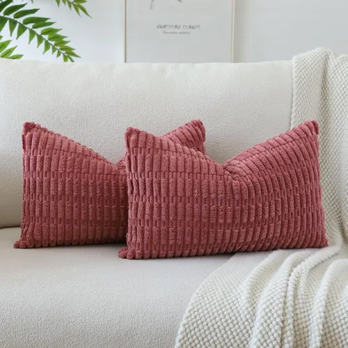Miniatura 32 de OTOSTAR - Paquete de 2 fundas de cojín decorativas de pana suaves y a rayas estilo boho, fundas de cojín cuadradas para decoración del hogar, fundas