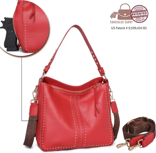 Miniatura 3 de Montana West - Bolsa grande de cuero para mujer, portación oculta de arma, con detalle de tachas, bolsa cruzada