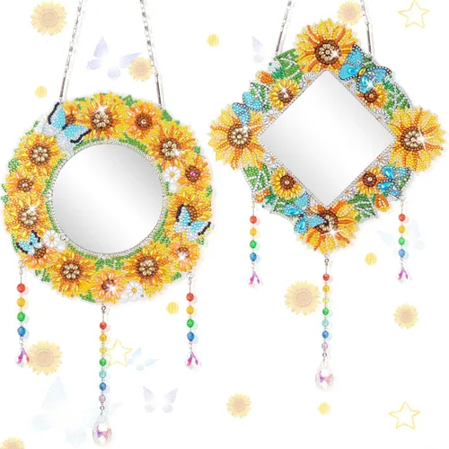 Miniatura 10 de Espejo de diamante, espejo de maquillaje de mandala, pintura de diamante con forma especial para principiantes, manualidades, regalos
