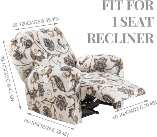 Miniatura 2 de Peryiter 4 fundas para silla reclinable de 1 asiento, fundas elásticas para silla mecedora, con bolsillo para el brazo, protector de muebles Fallon