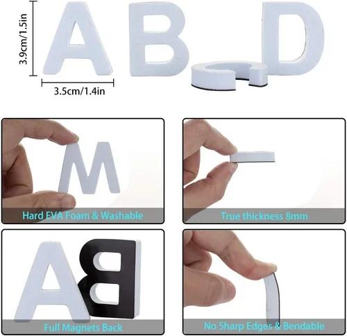 Miniatura 5 de Firlar 124 letras magnéticas, imanes del alfabeto mayúscula ABC para refrigerador, letras del alfabeto de espuma, imanes para refrigerador, Blanco