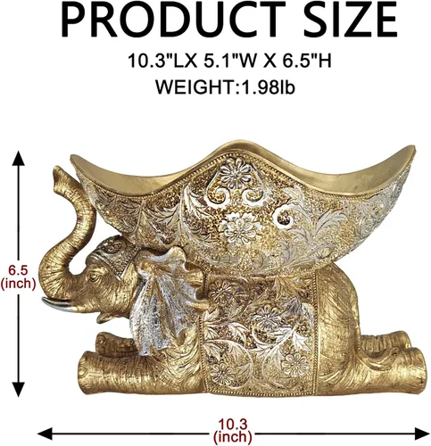 Miniatura 3 de Estatua de elefante con bandeja de almacenamiento, escultura de figura dorada, decoración del hogar de inspiración africana para sala de estar
