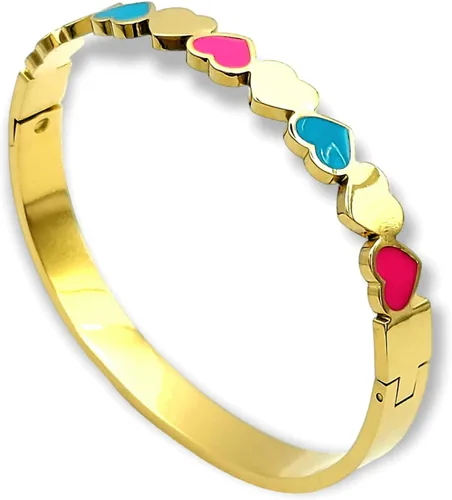 Esmalte azul y rosa plateado oro de la pulsera del brazalete del corazón colorido del acero inoxidable, Acero inoxidable, No es una piedra preciosa