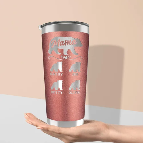 Miniatura 6 de Amazing Items Vaso personalizado de mamá oso, 20 o 30 onzas, 13 colores, nombres de hasta 5 cachorros, regalos para nueva mamá, vaso personalizado