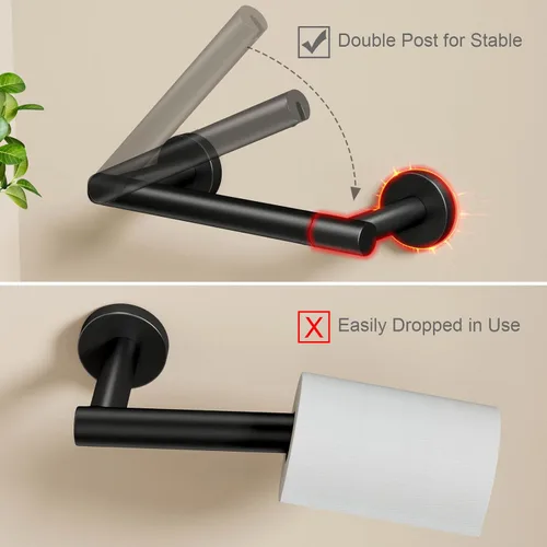 Miniatura 3 de POKIM Soporte de papel higiénico negro mate, soporte de rollo de papel higiénico giratorio de doble poste de acero inoxidable para montaje en pared