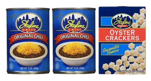 Skyline - Paquete de chile (2) latas de chile original de 15 onzas y (1) caja de galletas de ostra de 6 onzas