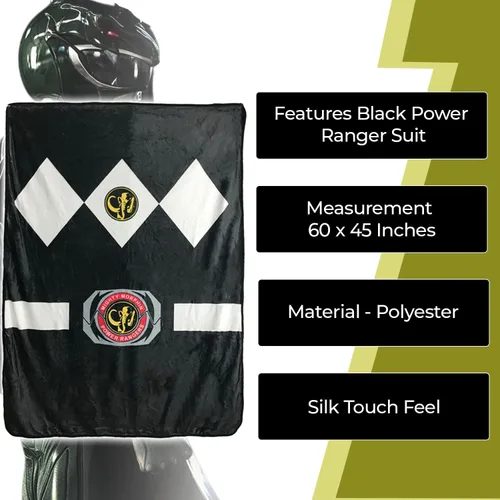 Miniatura 3 de Bazillion Dreams Mighty Morphin Power Rangers Black Ranger - Manta de forro polar suave, mide 45 x 60 pulgadas