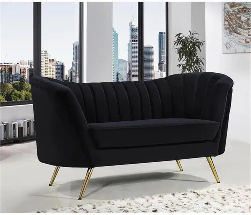 Miniatura 2 de Meridian Furniture Margo Collection Modern Sofá biplaza tapizado de terciopelo contemporáneo con acolchado de canal profundo y patas de acero