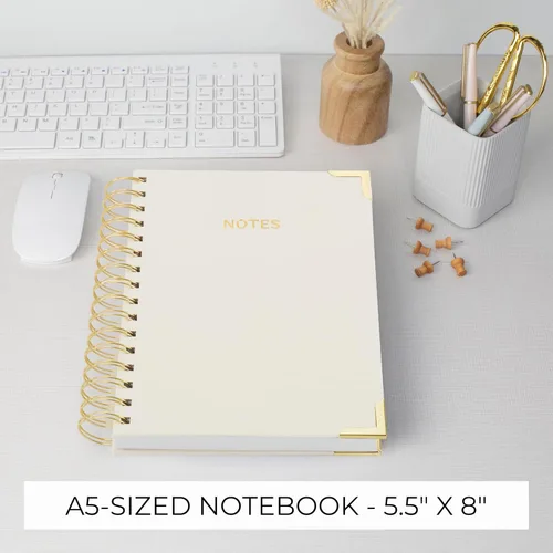 Miniatura 4 de Cuaderno en Espiral Grueso Estético para Mujeres en Formato A5 - Cuaderno de Notas de Universidad de Lino Moderno con 220 Páginas Rayadas - Perfecto