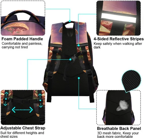 Miniatura 4 de Mochila de lobo galaxia púrpura para niños y niñas, bolsas de libros de escuela primaria con clip para el pecho 202A0536, 202A0047, Mochilas