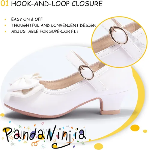 Miniatura 175 de PANDANINJIA Vestido de jada para niñas y niños pequeños, zapatos de princesa Mary Jane con tacones con lazo para fiesta, boda, boda