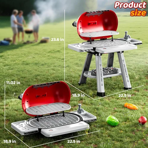 Miniatura 6 de Juego de parrilla para niños pequeños de 3 a 5 años, juguete de cocina de barbacoa al aire libre de 2 capas con humo, luces y sonidos, juego