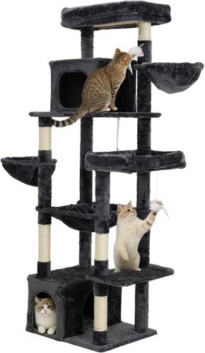 Miniatura 18 de Árbol para gatos de 35.8 pulgadas con cama doble para gatos y hamaca, rascador de felpa con plataforma cómoda para dormir y pelota de juguete