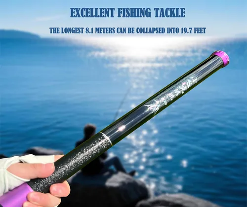 Miniatura 5 de Caña de pescar telescópica de fibra de carbono 26.6 pies portátil ultraligera para mosca, varilla Tenkara plegable para bass y crappie, kit completo